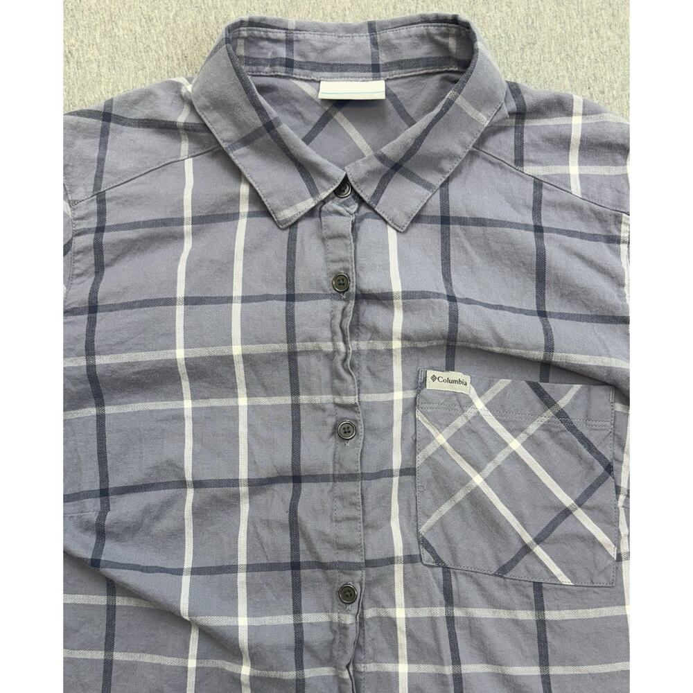 Columbia Shirt Womens Medium Plaid Cotton Blend Stretch Short Sleeve Button‎ Up